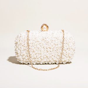 New cross-border hand-held pearl evening bag cross-body beige wedding bag evening dress bag wedding bag celebrity bag
