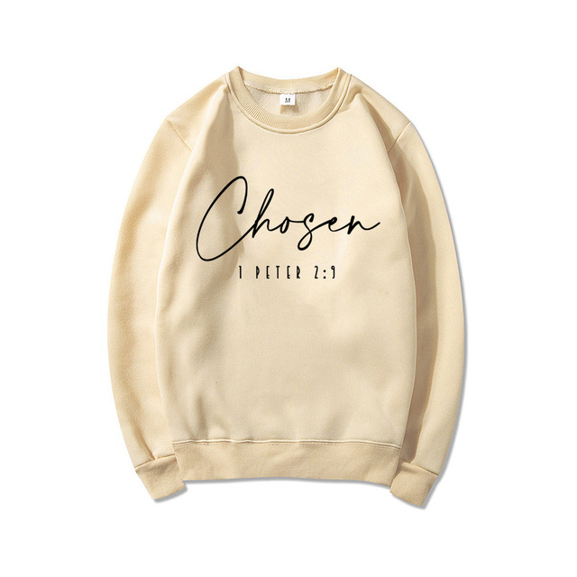 Cross-border foreign trade independent station women's fleece round neck sweater plain color slogan letter printing long-sleeved sweater - Image 5