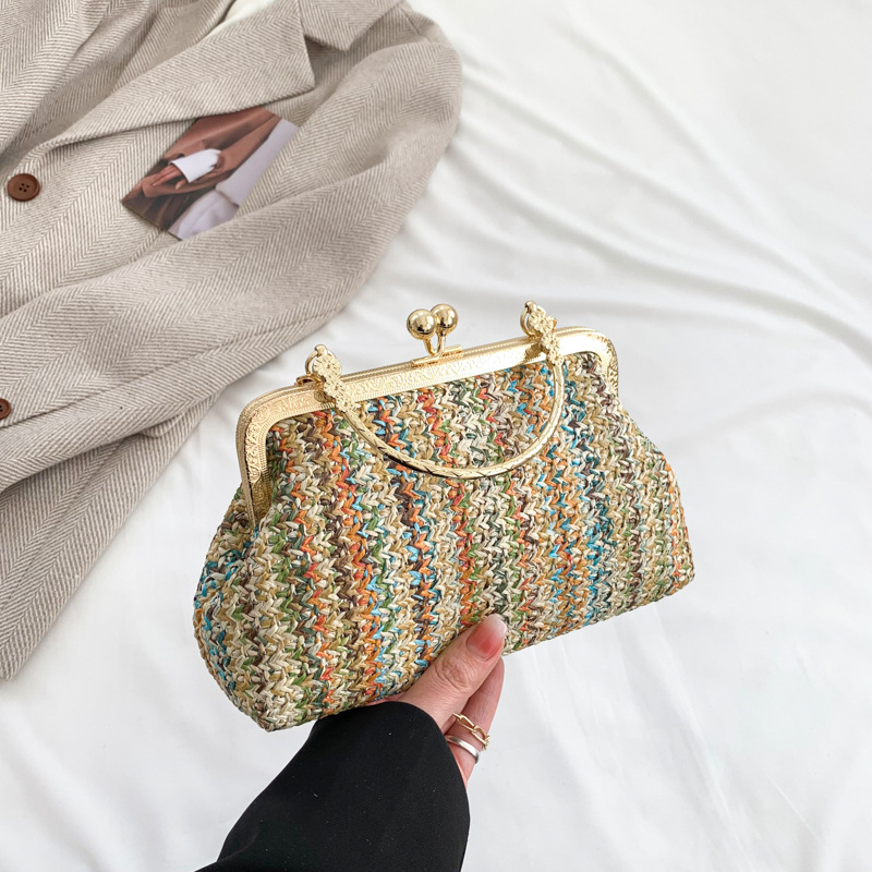 Color woven handbags 2023 spring and summer new style foreign style this year popular single shoulder Messenger bag chain bag women's bag - Image 5