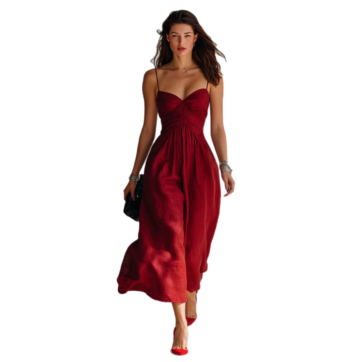 2026 European and American TK Independent Website Cross-border Spring/Summer New Pleated Sexy Suspender Dress - Image 5
