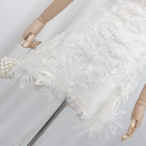 French white feather lace flower fairy dress suspender skirt hollow sexy waist chiffon dress first love skirt