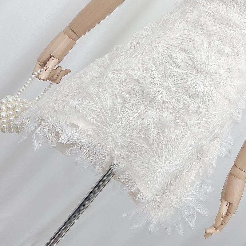 French white feather lace flower fairy dress suspender skirt hollow sexy waist chiffon dress first love skirt