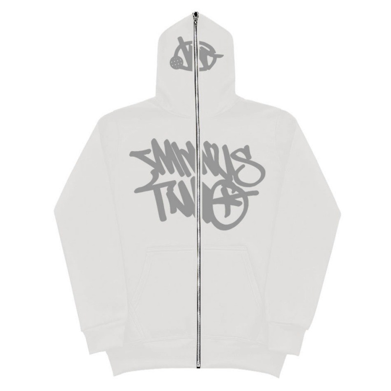 Y2K Unisex Fleece Hooded Sweatshirt Full Zip Plus Size Streetwear Stussy Tour Jacket - Image 2
