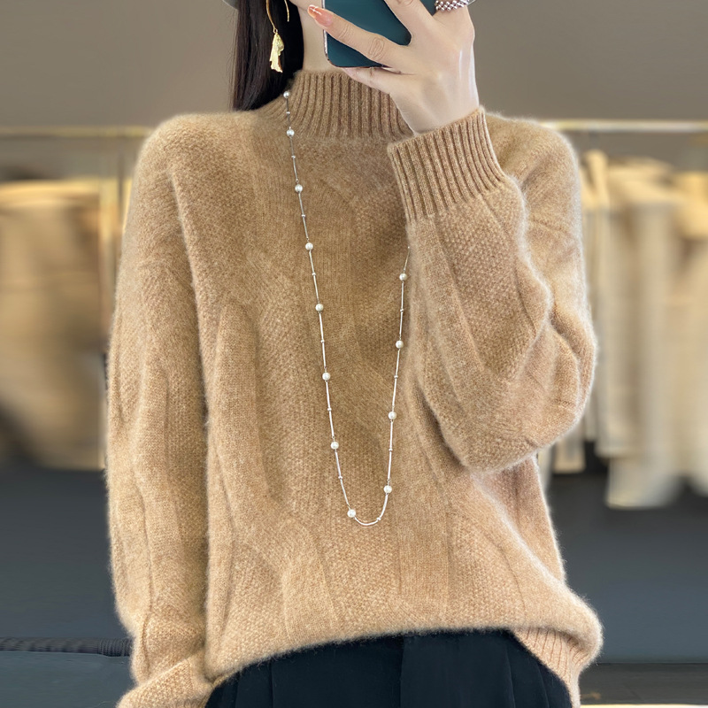 New autumn/winter pullover sweater for women, high neck wool sweater, loose knit base layer, jacquard thick Korean style trendy - Image 6