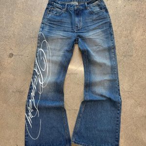 Cross-border AliExpress and Amazon best-selling retro washed denim jeans for men, gothic street style, straight leg jeans.
