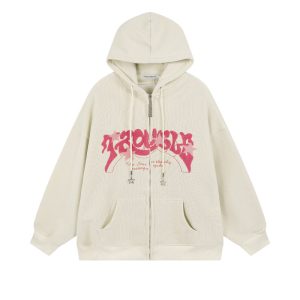 Spring and Autumn Street Simple Niche Letter Flocking Thin Loose Hooded Sweatshirt Men's and Women's Trendy Brand Versatile Casual Jacket