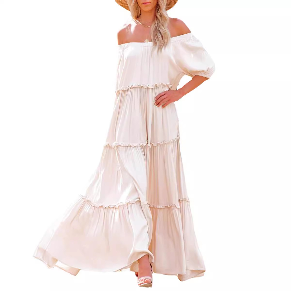 European and American cross-border spring/summer new style elegant commuter plus-size French long dress, off-shoulder fairy fashion dress - Image 6