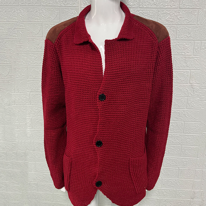 2025 Autumn/Winter New Slim Fit Cardigan with Lapel Collar, Long Sleeve, Knitted Outerwear, Cross-border European and American Plus Size Men's Sweater - Image 14
