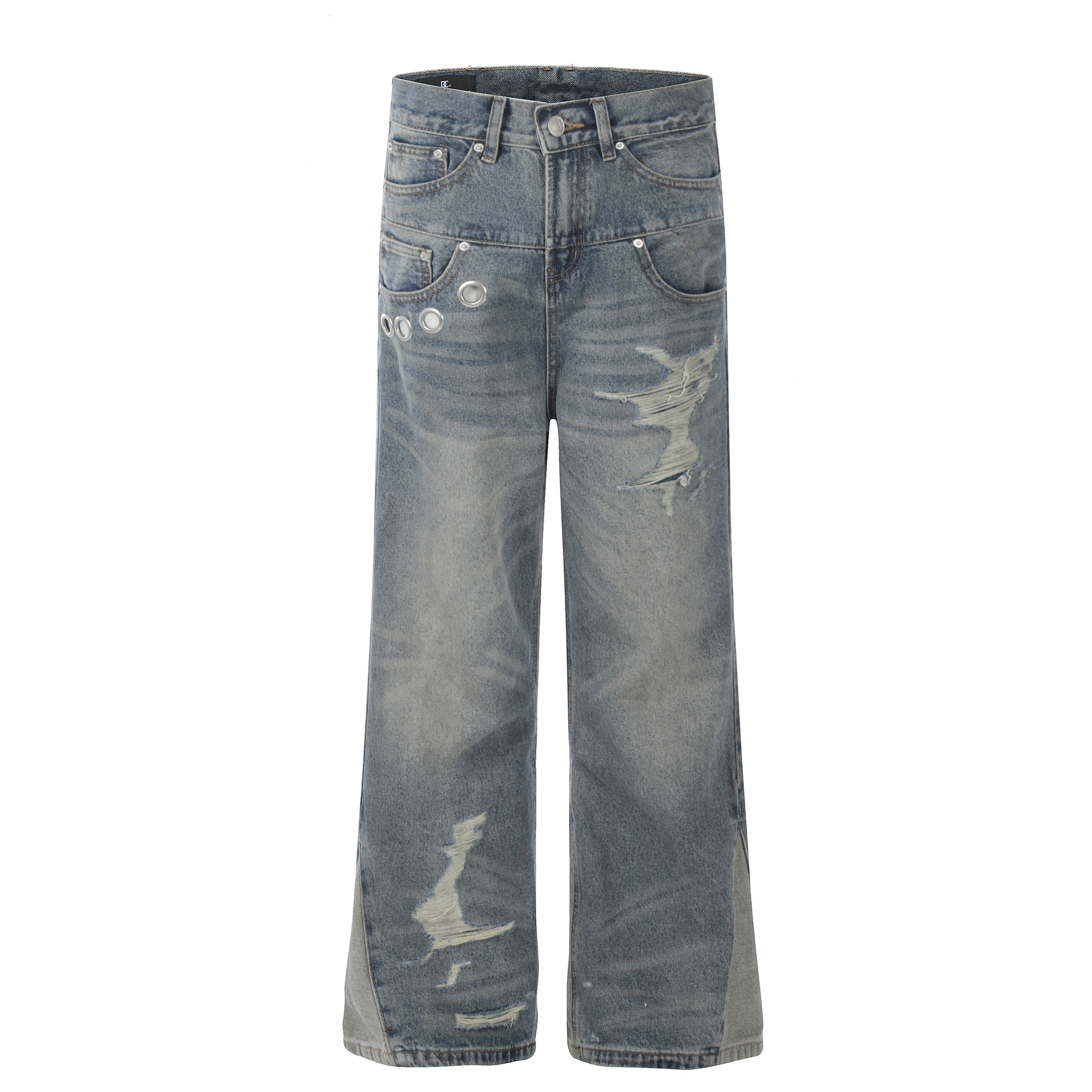 G6608 American Retro 2024 Trendy Washed Distressed High-End Design Men's Loose Flare Jeans - Image 5