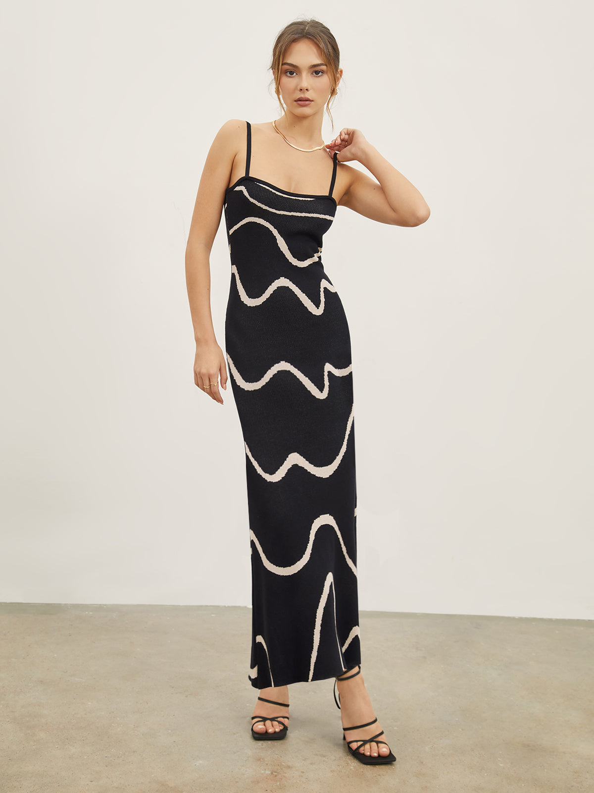 AliExpress summer new European and American style temperament suspender long skirt slim striped knitted sexy hip dress