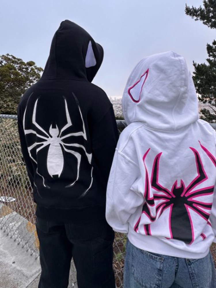 2023 European and American Dark Sweatshirts Men and Women Hoodies Goth Couples Harajuku Large Size Spider Print Zipper Sweatshirts - Image 4