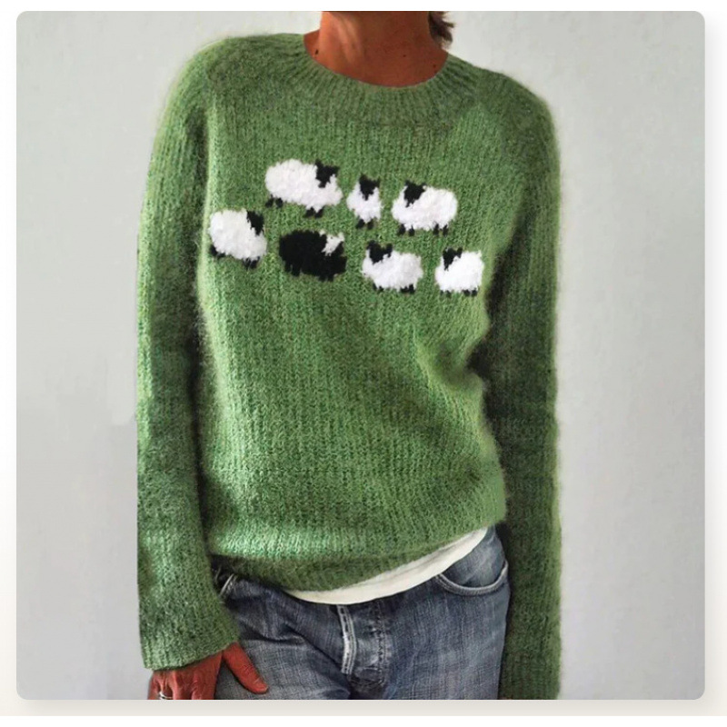 Amazon European and American new sweater women wish hot sale round neck color matching loose fashion pullover sweater - Image 18