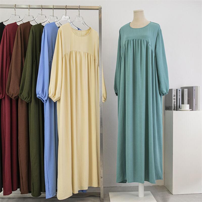 Cross-border foreign trade loose large size long-sleeved solid color pullover robe dress spring and autumn Korean version fat girl over-the-knee long skirt dress - Image 6