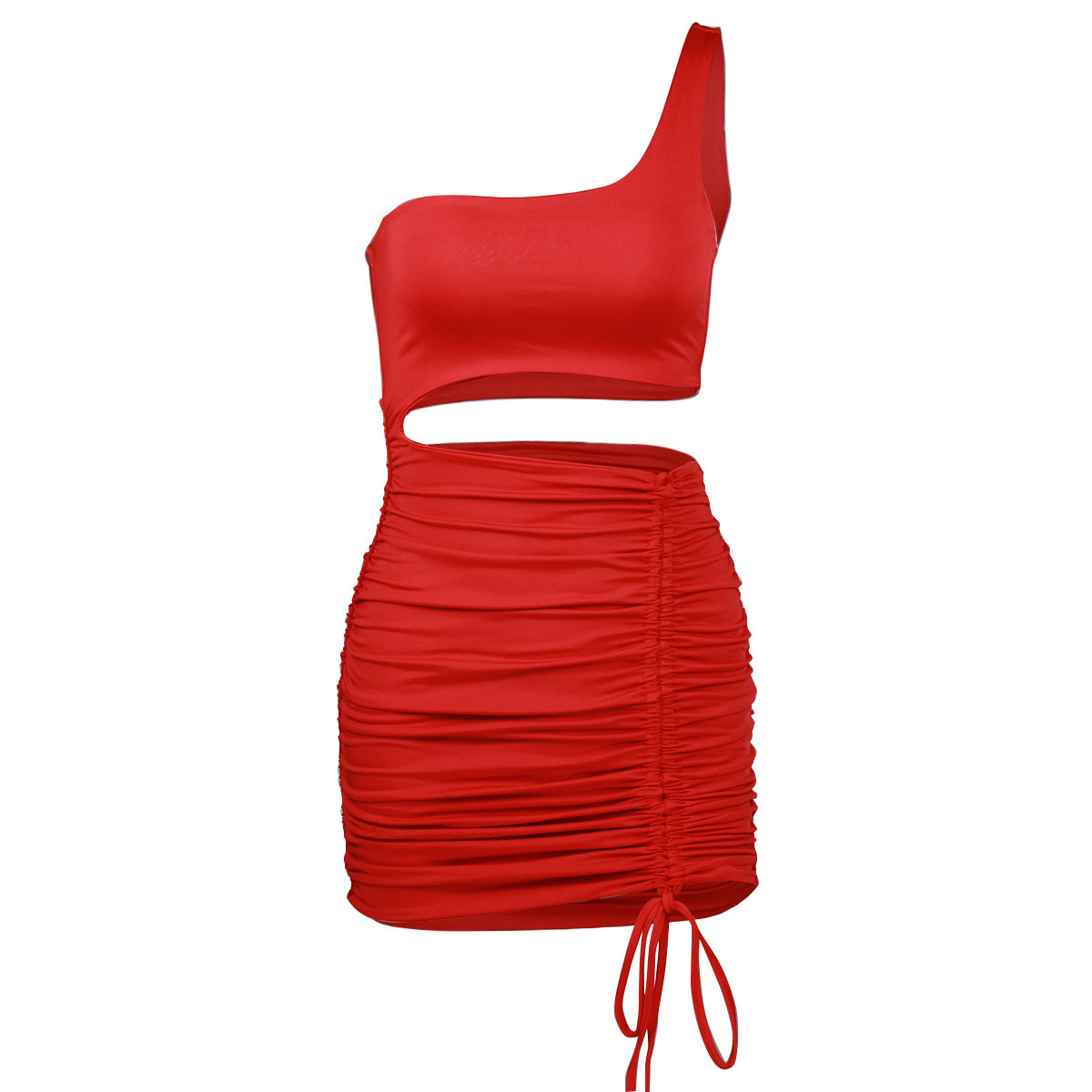 2021 summer European and American sexy lace-up hollow ladies dress Amazon ebay cross-border bag hip fold women's clothing - Image 9
