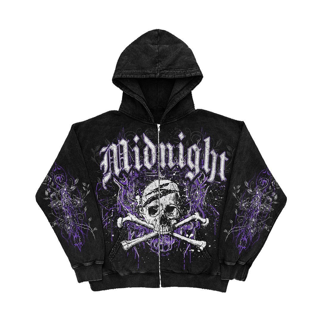 American Y2K motorcycle style 2022 winter letter skull print zipper hoodie long-sleeved sweater - Image 7