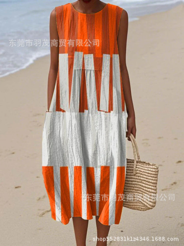 2025 European and American spring and summer new sleeveless casual printed temperament long skirt dress slim small fresh casual skirt - Image 33
