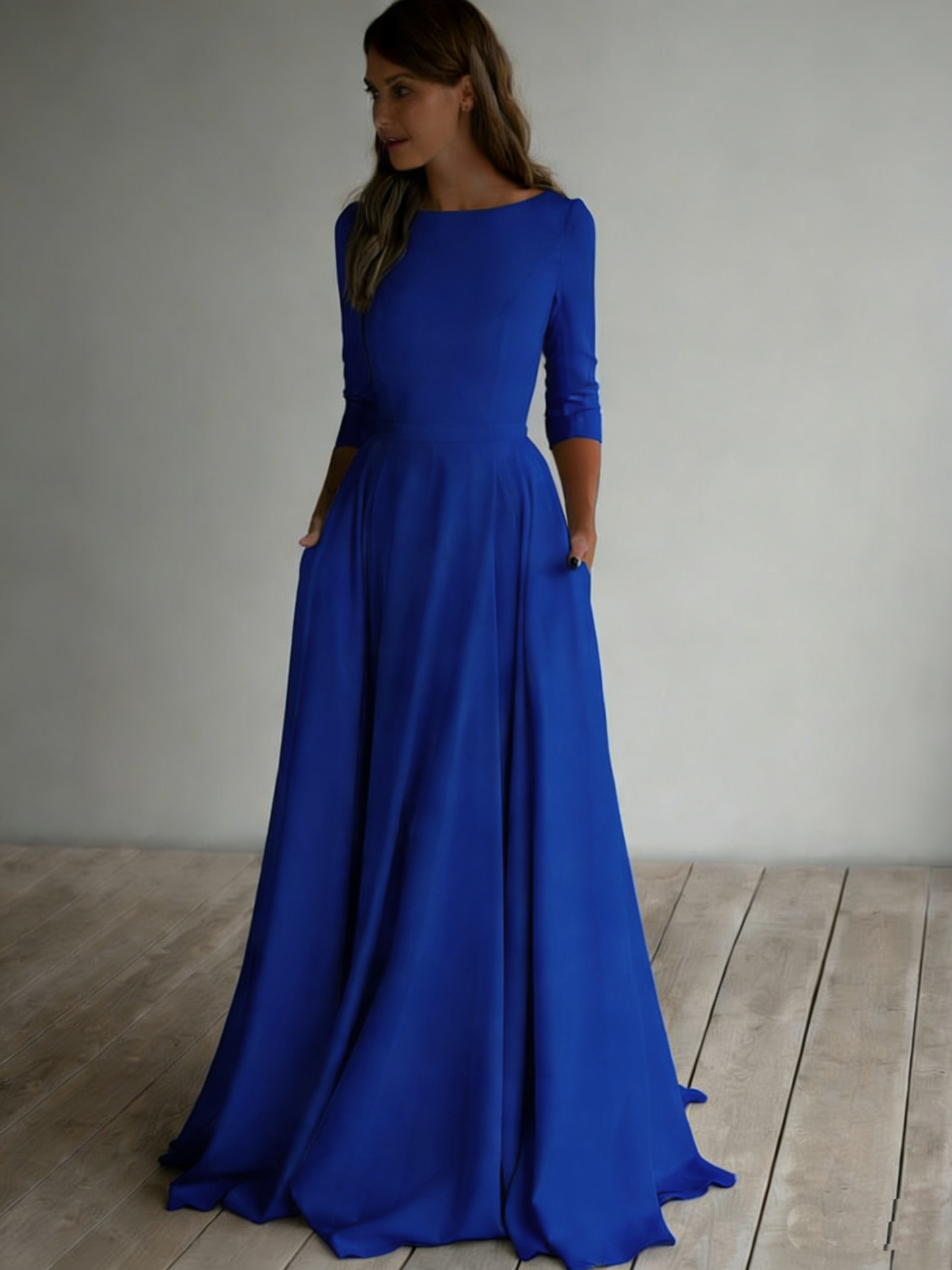 2025 New Simple Long-Sleeved Bridal Travel Photography Long Light Wedding Dress White Round Neck Long Dress Popular Multi-Color Dress - Image 14