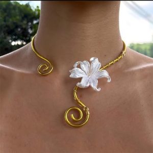 New European and American style iridescent iris flower jewelry choker with spiral adjustable cord, available on Amazon.