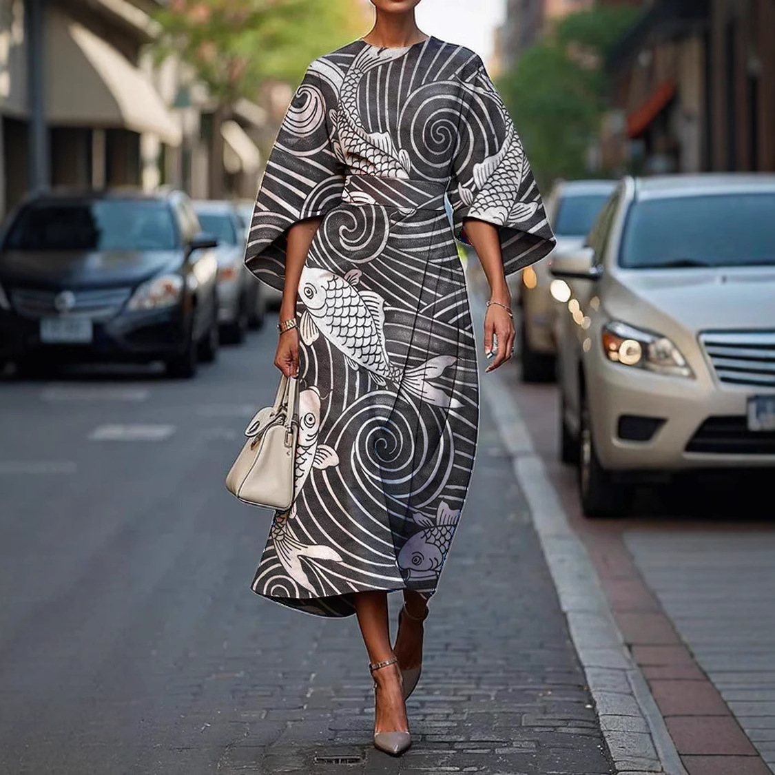 2025 Amazon Cross-Border Independent Station Floral Ocean Timeless Elegant Dress E439 Women's Dress - Image 4