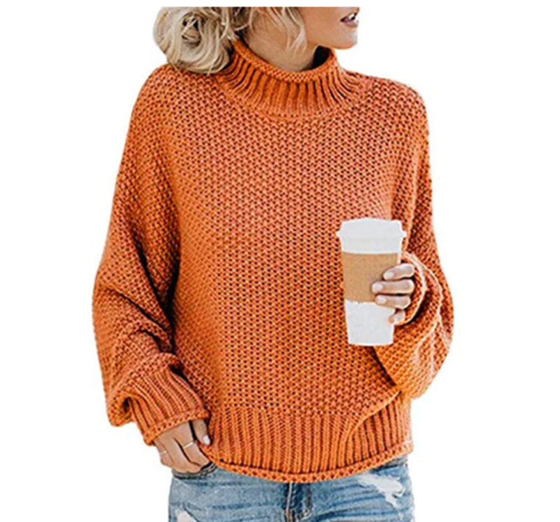 Turtleneck sweater women autumn and winter Amazon knitted sweater loose solid color large size OL commuting cross-border women's clothing - Image 12
