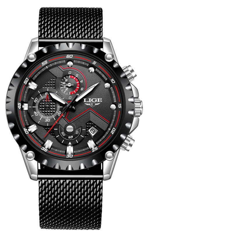 LIGE Milan mesh fashion quartz watch multi-functional six-pin chronograph calendar watch business watch 9821 - Image 15