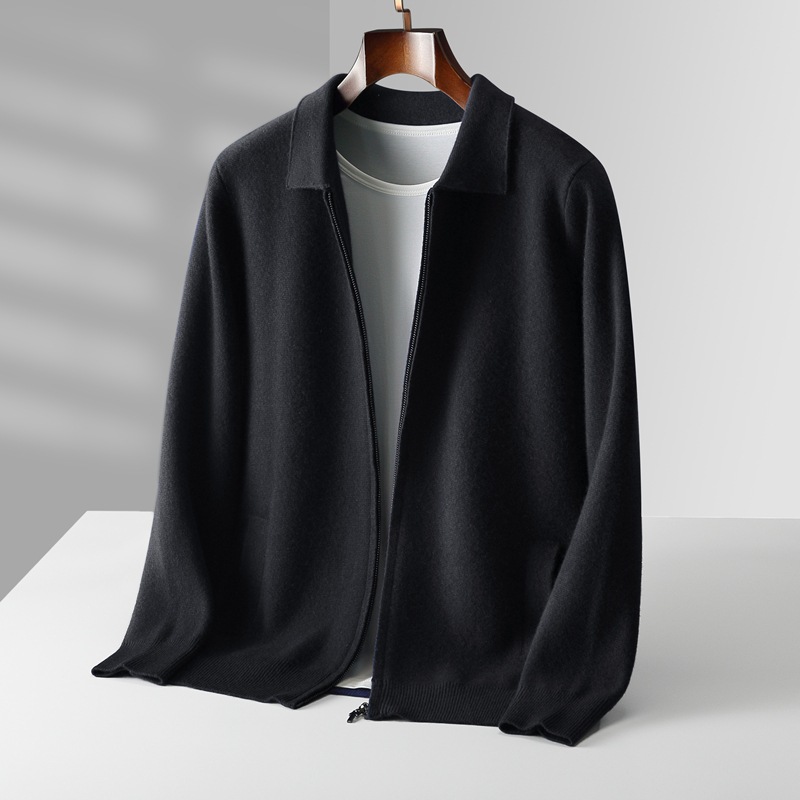 Autumn and winter new Australian wool cardigan men's loose outer wear lapel thickened large size knitted zipper cardigan wholesale - Image 4