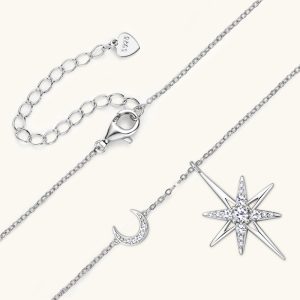 Cross-border hot-selling eight-pointed star moissanite necklace, niche high-end, light luxury design, star S925 sterling silver pendant