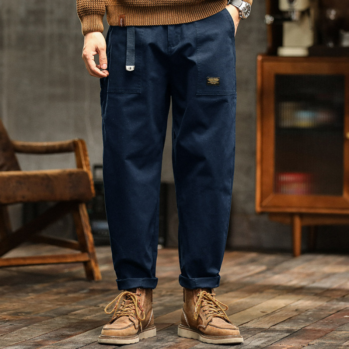 2025 Trendy Men's Casual Pants, All Seasons, Retro American Style Cargo Pants, Trendy Brand, Belt-Patchwork Straight Leg Pants - Image 4