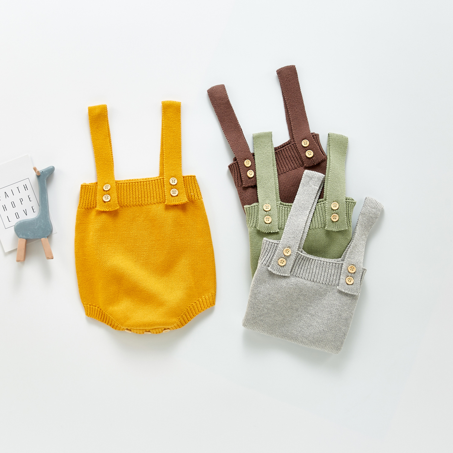 2023 autumn new baby and young children's suspender romper solid color foreign style knitted suspender jumpsuit with fart cover - Image 5