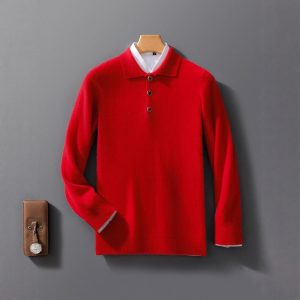 New 100-neck men's pure polo shirt, base layer knitted 23 pullover sweater, wool sweater, autumn and winter shirt, loose fit.