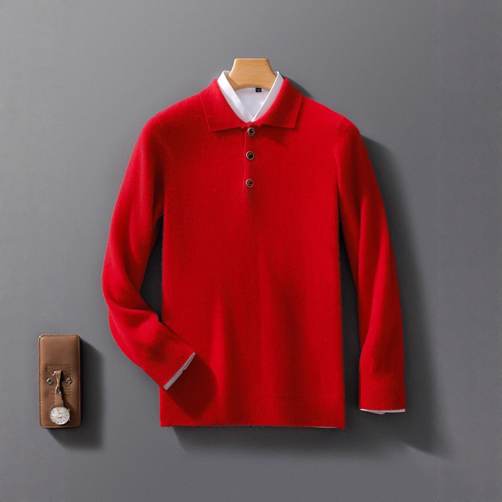 New 100-neck men's pure polo shirt, base layer knitted 23 pullover sweater, wool sweater, autumn and winter shirt, loose fit.