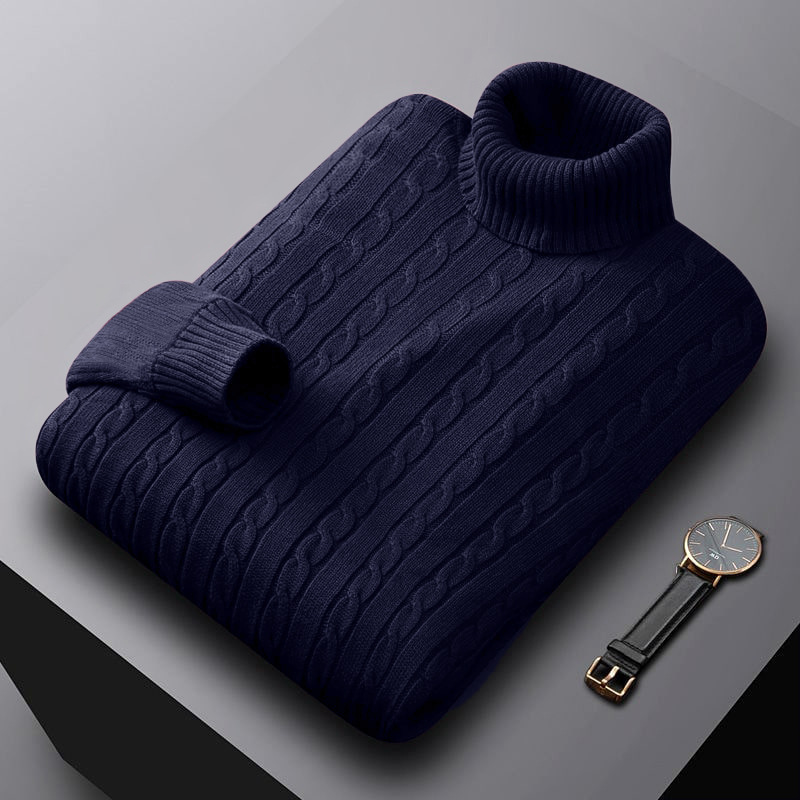 Foreign trade solid color sweater men's turtleneck jacket trendy Korean version loose plus size casual all-match knitted pullover - Image 8