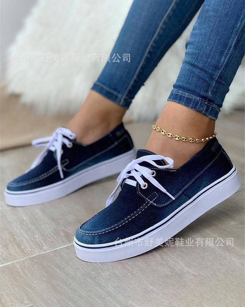 2021 Spring and Autumn Foreign Trade Large Size Canvas Shoes Lace-Up Flat Low Top Shoes Single Shoes 43 - Image 4