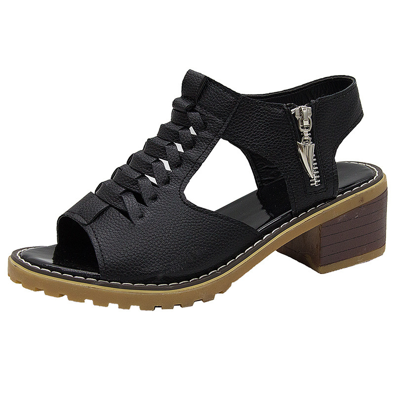 2024 summer new women's shoes Korean style thick heel sandals side zipper casual wedge heel solid color thick heel large size sandals for women - Image 10