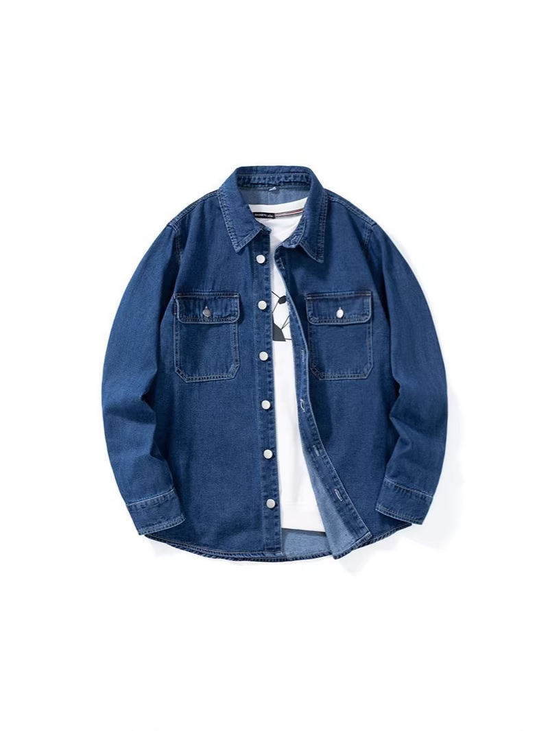 Men's Denim Shirt, Loose Fit, Casual Long-Sleeved Shirt, American Style, New Retro Washed Top/Jacket - Image 16