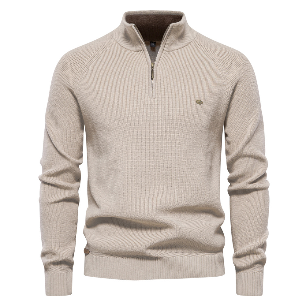 2023 autumn and winter new men's European size cross-border sweater men's long-sleeved zipper stand collar solid color versatile casual men's wear - Image 10