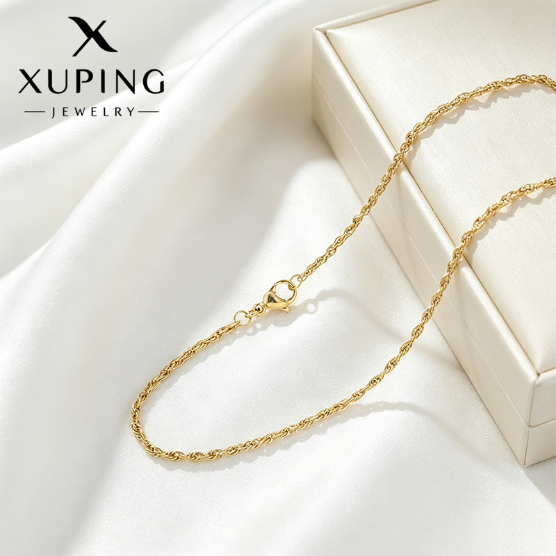 Xuping European and American cross-border stainless steel 24k color necklace, simple and everyday lobster clasp plain chain necklace, wholesale women's jewelry. - Image 4
