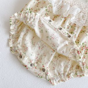 ins2023 Summer Little Rattan Mesh Lace Flying Sleeve Harness Baby Girl Baby Infant Children Harness One-piece Romper