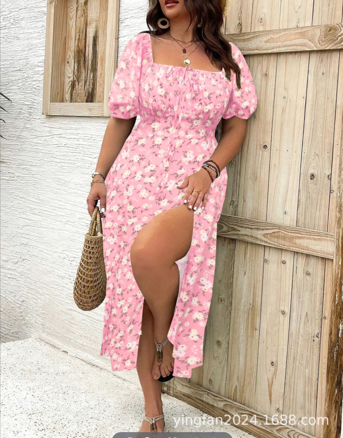 2025 new Amazon AliExpress European and American plus size women's clothing plus size temperament slim split floral dress summer - Image 9