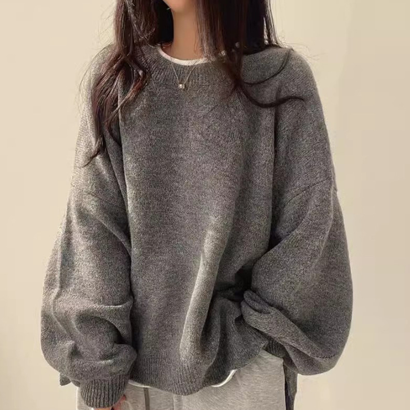Cross-border European and American women's clothing tk hot style casual versatile solid color split pullover loose long-sleeved ladies sweater autumn and winter 25 - Image 9