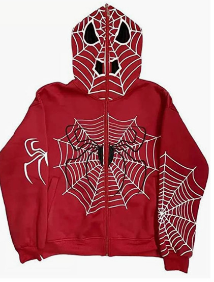 2022 new cross-border European and American INS autumn and winter spider web print street fashion full zipper pullover hooded sweatshirt - Image 3