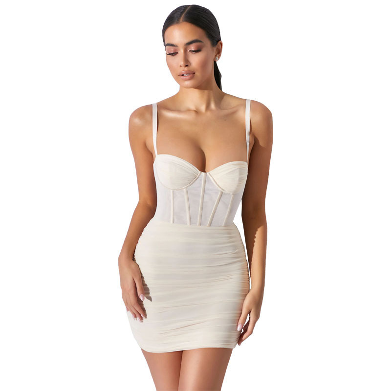 European and American women's clothing cross-border 2021 Amazon mesh pleated new backless fashion suspenders ladies dress female - Image 7