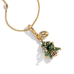 Qingdao Cross-border Trade Jewelry Enamel Glaze Diamond-set Green Christmas Tree Bell Pendant Christmas Ornament Necklace