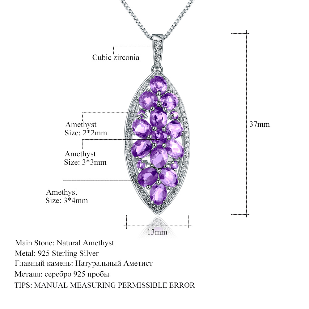 Luxury and sophisticated natural amethyst pendant, European and American style fashion design, S925 sterling silver gemstone necklace pendant - Image 5