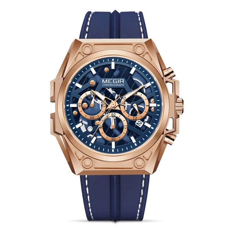 Mei Geer cross-border supply wholesale watch men's stainless steel luminous chronograph hollow sports silicone strap watch - Image 4