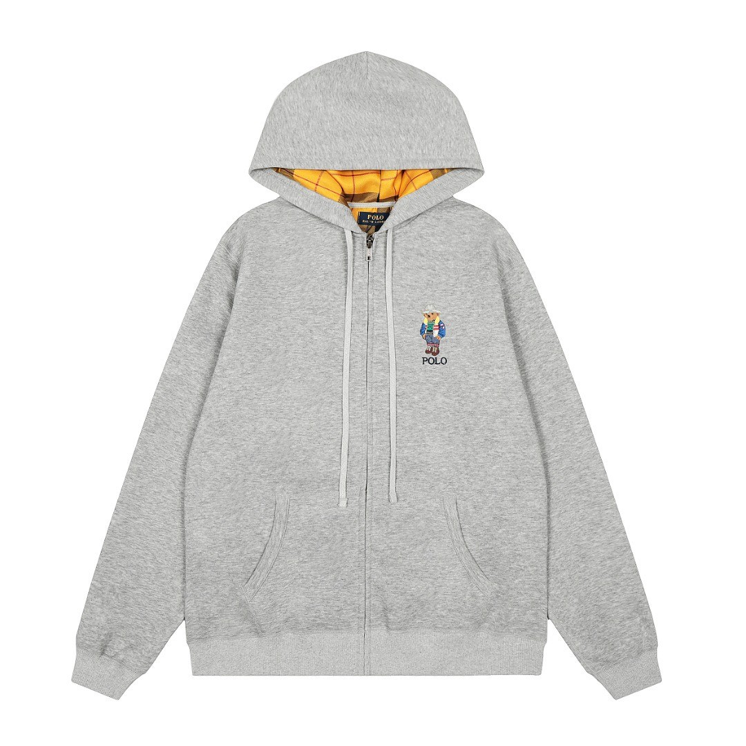 High-version QR code embroidered Ralph Bear full zip-up hooded unisex couple autumn/winter coat, loose fit. - Image 2