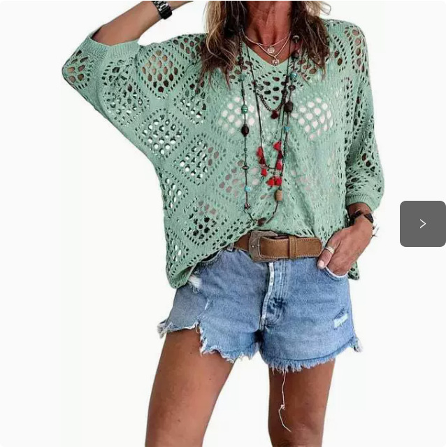 Cross-border e-commerce, Europe and America, Amazon Spring/Summer V-neck diamond-patterned openwork batwing sleeve women's sweater cover-up knitwear - Image 10