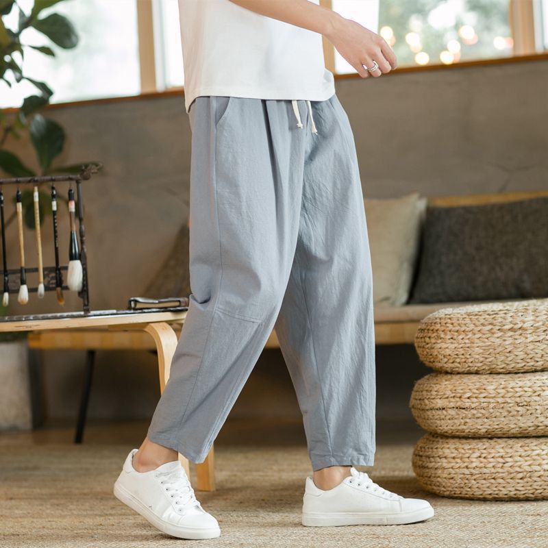 Nine-point trousers men's summer thin cotton and linen trousers loose straight large size casual trousers Chinese style men's trousers cotton and linen trousers - Image 3