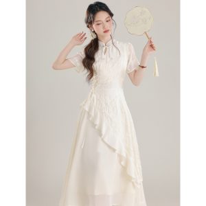 Updated Cheongsam-Style Dress with Ruffled Hem