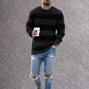 2023 foreign trade cross-border ebay Amazon sweater men's striped casual sweater autumn and winter fashion round neck knitted top